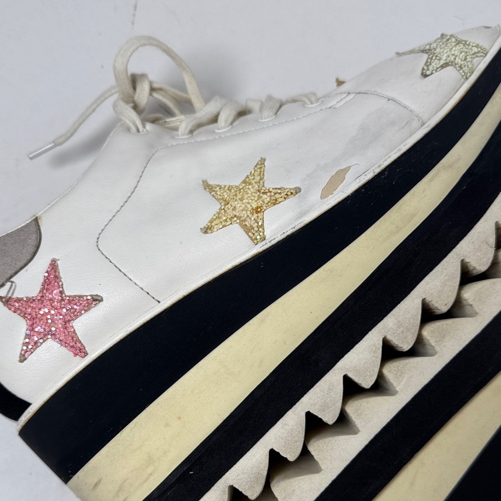 STELLA MCCARTNEY Women's Elyse Faux Leather Glitter Star Platform Sneaker‎ 37 - Picture 10 of 16
